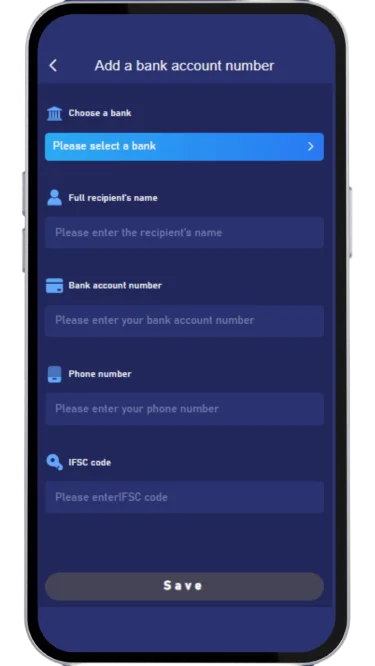 Add the bank details and save them